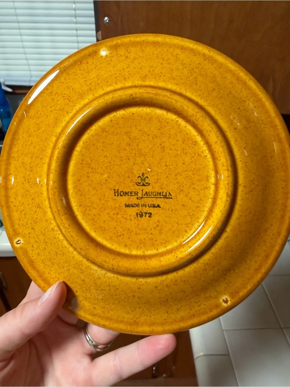 Homer Laughlin Speckled Mustard Yellow Plate Tiered Tray - Handmade